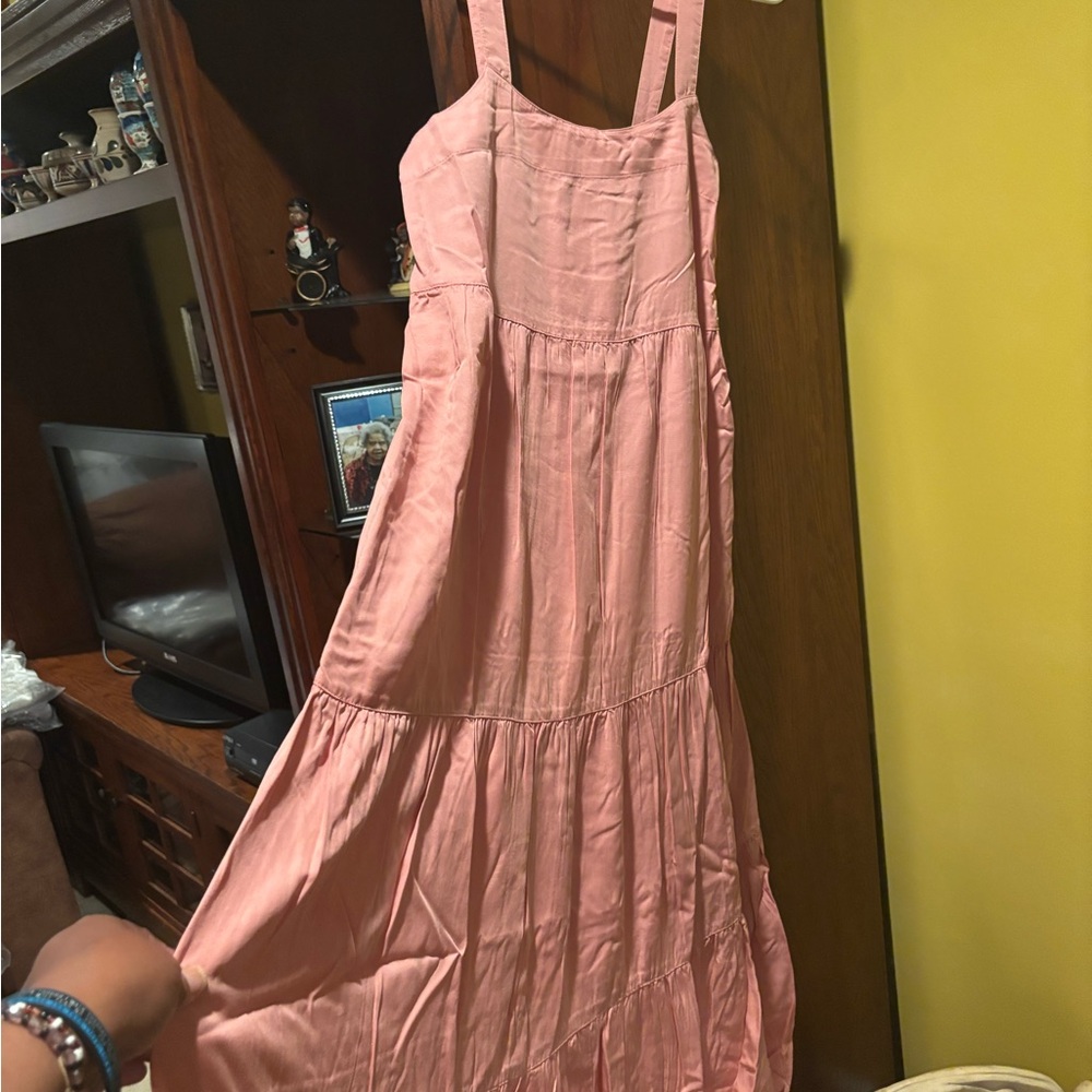Pink Square Neck Sleeveless Maxi Sundress